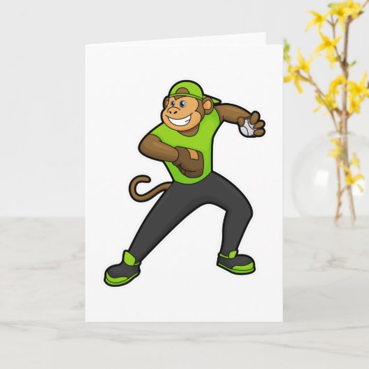 Affe im Baseball mit Baseballschläger Karte (Gelbe Blume)