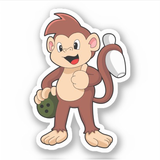 Affe im Bowling mit Bowlingball Aufkleber (Vorderseite)