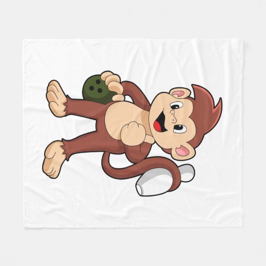 Affe im Bowling mit Bowlingball Fleecedecke (Vorderseite (Horizontal))