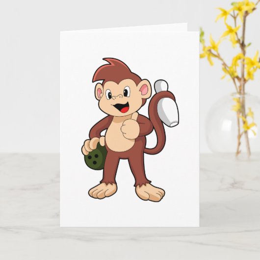 Affe im Bowling mit Bowlingball Karte (Gelbe Blume)