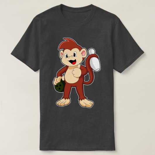 Affe im Bowling mit Bowlingball T-Shirt (Design vorne)