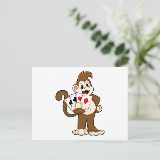 Affe im Poker mit Poker-Karten Postkarte (Stehend Vorderseite)