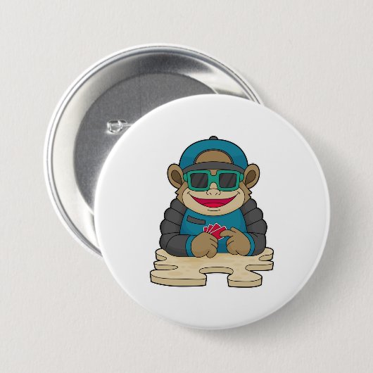 Affe im Poker mit Poker-Karten & Sonnenbrille Button (Vorne & Hinten)