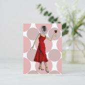 Affe im Roten Kleid mit Wein Postkarte (Stehend Vorderseite)