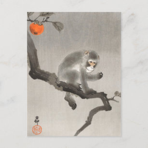 Affe in Cockatoo-Malerei von Ohara Koson Postkarte