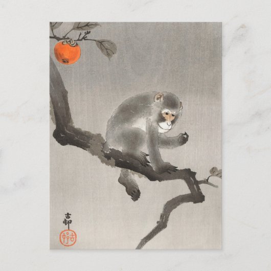 Affe in Cockatoo-Malerei von Ohara Koson Postkarte (Vorderseite)