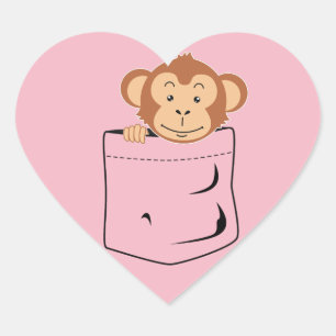 Affe in der Tasche Herz-Aufkleber