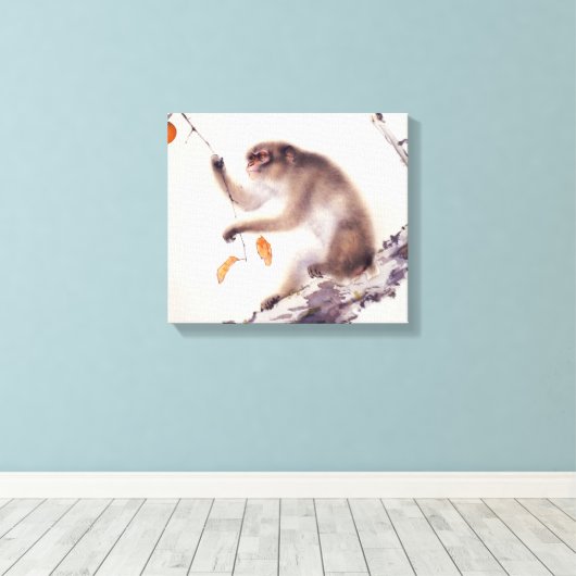 Affe in einem Persimmonbaum Leinwanddruck (Insitu (Holzboden))