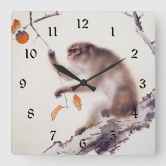 Affe in einem Persimmonbaum Quadratische Wanduhr