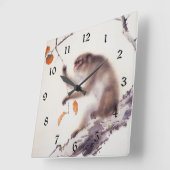 Affe in einem Persimmonbaum Quadratische Wanduhr (Winkel)