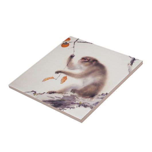 Affe in einem Persimone-Baum Fliese (Seite)