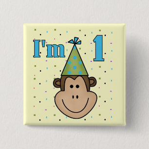 Affe in Party Hat 1st Birthday Tshirts Button