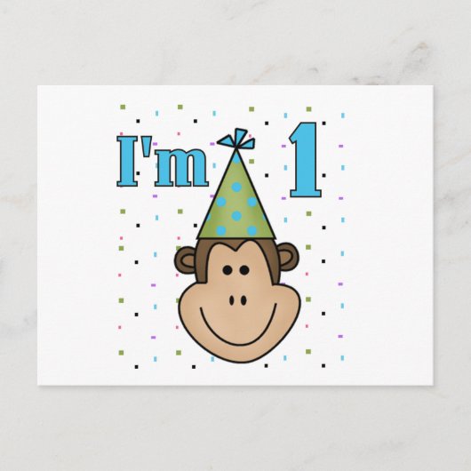 Affe in Party Hat 1st Birthday Tshirts Einladungspostkarte (Vorderseite)