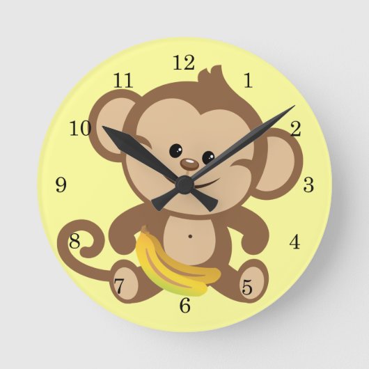 Affe Junge mit Banane Runde Wanduhr (Vorderseite)