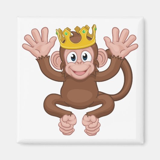 Affe King Crown Cartoon Tier Mascot Waving Magnet (Vorne)