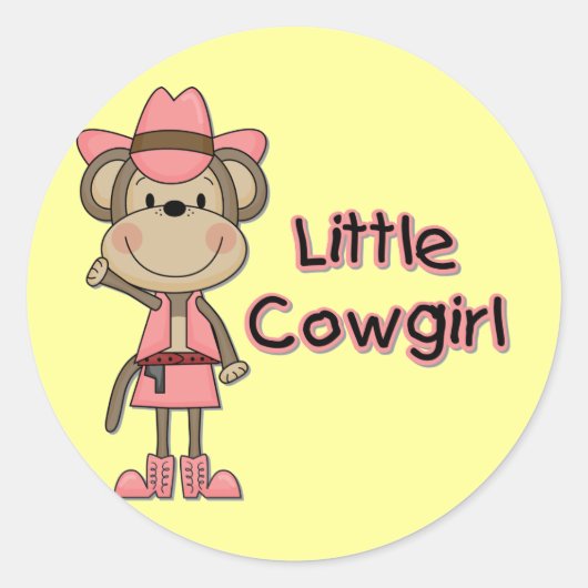 Affe-kleine Cowgirl-T-Shirts und Geschenke Runder Aufkleber (Vorderseite)