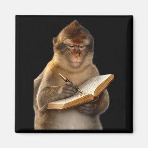Affe liest Buch schreibt Tagebuch Buchliebhaber Magnet