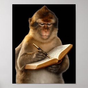 Affe liest Buch schreibt Tagebuch Buchliebhaber Poster