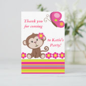 Affe-Mädchen (Rosa) danken Ihnen zu merken Dankeskarte (Stehend Vorderseite)