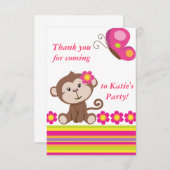 Affe-Mädchen (Rosa) danken Ihnen zu merken Dankeskarte (Vorne/Hinten)