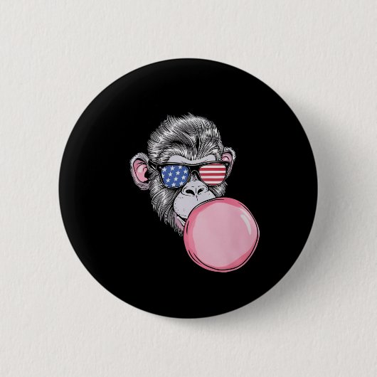 Affe mit amerikanischer Flagge Sungles 4. Juli Ges Button (Vorderseite)