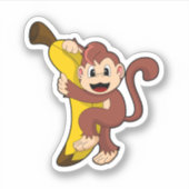 Affe mit Banane (1).PNG Aufkleber (Vorderseite)