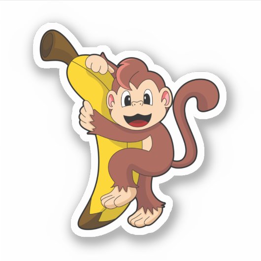 Affe mit Banane (1).PNG Aufkleber (Vorderseite)