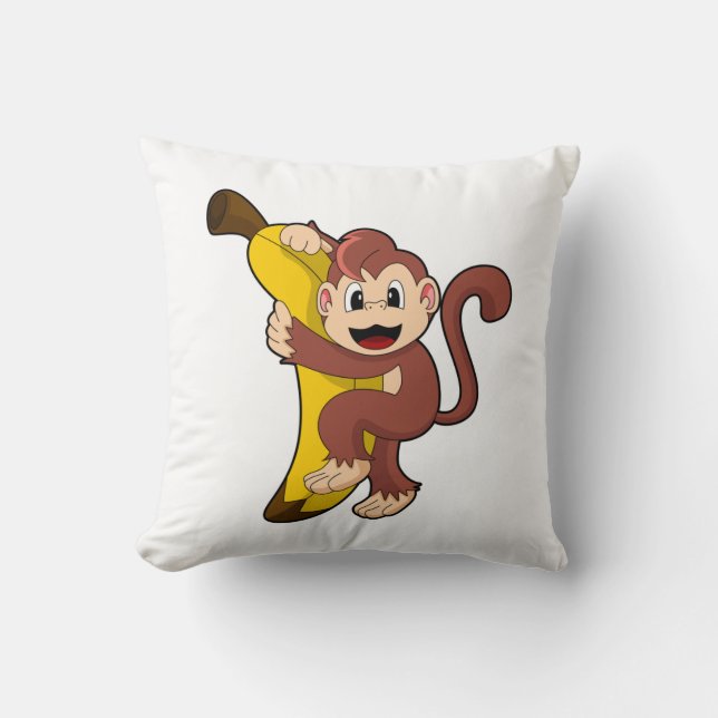 Affe mit Banane (1).PNG Kissen (Vorderseite)