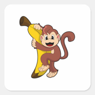 Affe mit Banane (1).PNG Quadratischer Aufkleber