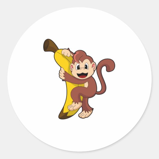 Affe mit Banane (1).PNG Runder Aufkleber (Vorderseite)