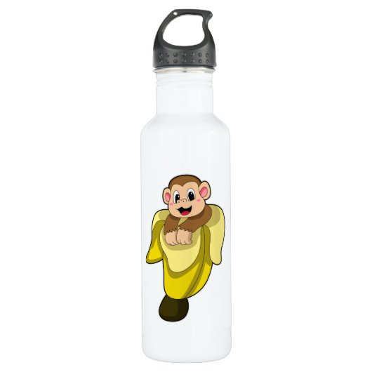 Affe mit Bananenschale Edelstahlflasche (Vorderseite)