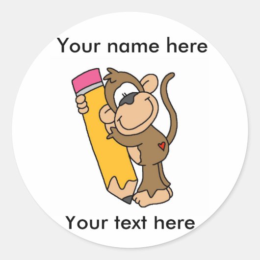 Affe mit Bleistift Runder Aufkleber (Vorderseite)