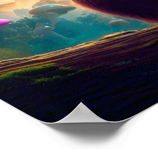 Affe mit Blick auf die Pilzlandschaft Poster (Ecke)