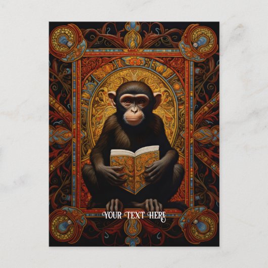 Affe mit Buch Postkarte (Vorderseite)