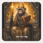 Affe mit Buch Quadratischer Aufkleber (Vorderseite)