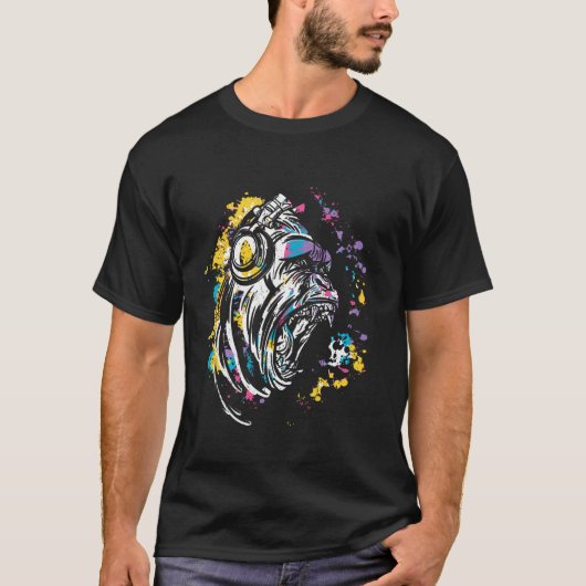 Affe mit DJ-Kopfhörern und Sonnenbrille T-Shirt (Vorderseite)