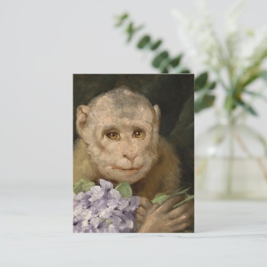 Affe mit einem Bouquet von Violets | Gabriel von M Postkarte (Stehend Vorderseite)