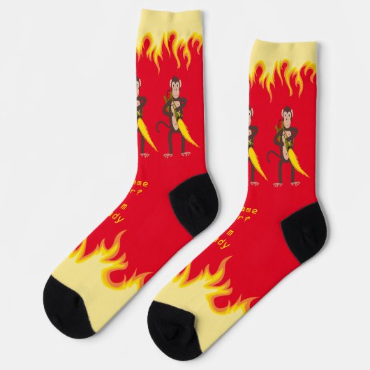 Affe mit einem Flammenwerfer-Internet-Flammenkrieg Socken (Linkes Detail)