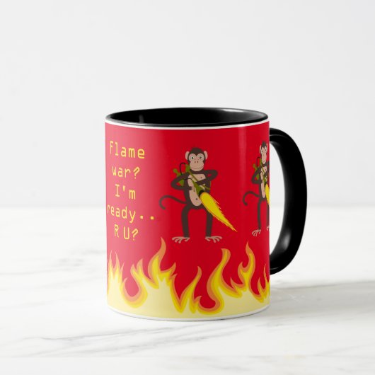 Affe mit einem Flammenwerfer-Internet-Flammenkrieg Tasse (VorderseiteRechts)