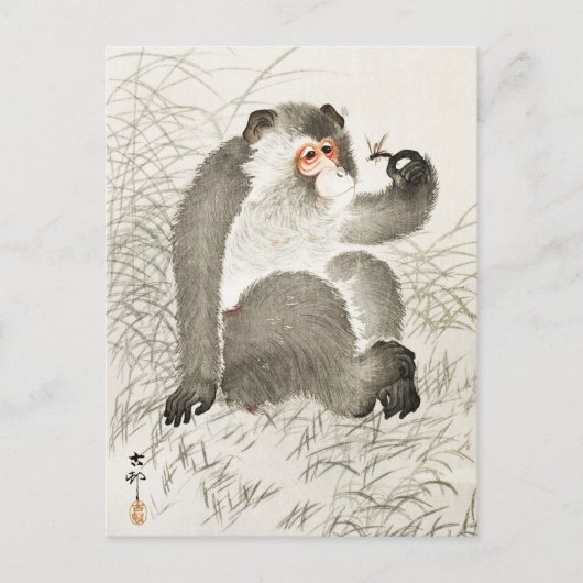 Affe mit Insektenmalerei von Ohara Koson Postkarte (Vorderseite)