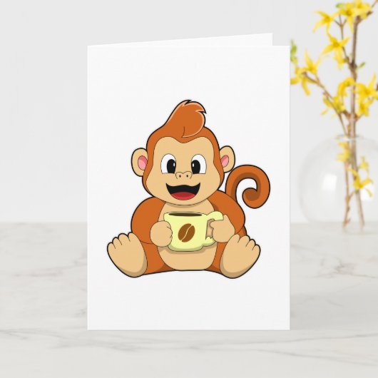 Affe mit Kaffee-Cup Karte (Gelbe Blume)