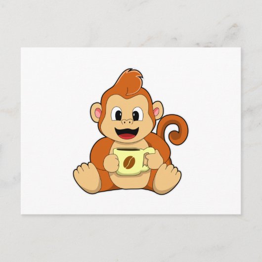 Affe mit Kaffeetasse Postkarte (Vorderseite)