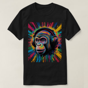 Affe mit Kopfhörern Spritzer Farbe Lebendig T-Shirt