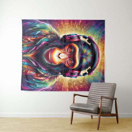 Affe mit Kopfhörern Wandteppich (Beispiel (Horizontal))