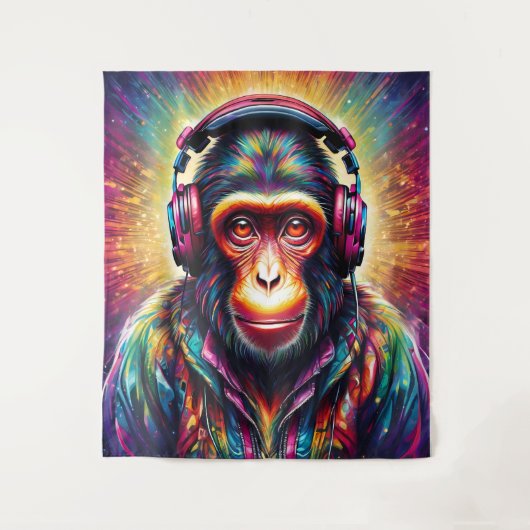 Affe mit Kopfhörern Wandteppich (Vorderseite)