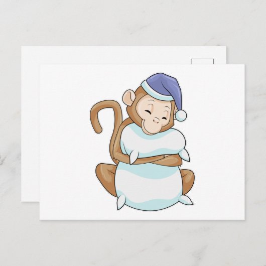 Affe mit Pillow & Sleepyhead Postkarte (Vorne/Hinten)