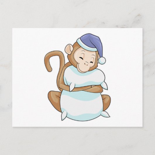 Affe mit Pillow & Sleepyhead Postkarte (Vorderseite)