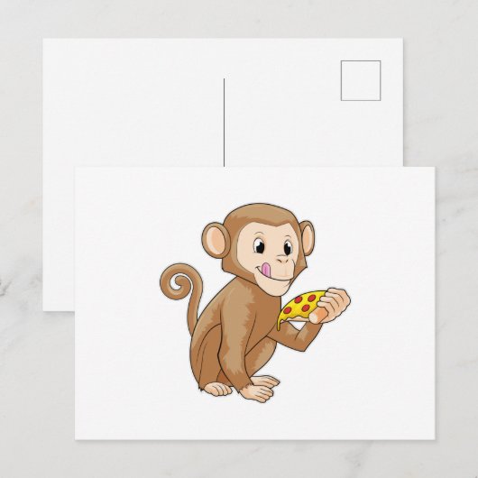Affe mit Pizza Postkarte (Vorne/Hinten)