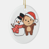 Affe mit Schneemann im Winter für Weihnachten Cera Keramik Ornament (Rechts)