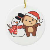 Affe mit Schneemann im Winter für Weihnachten Cera Keramik Ornament (Vorne)